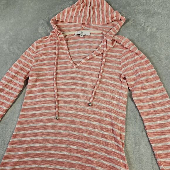 Jean Pierre Klifa Sheer Hoodie Womens Sz Small Pink Coastal Beach Preppy Tunic - Picture 2 of 13